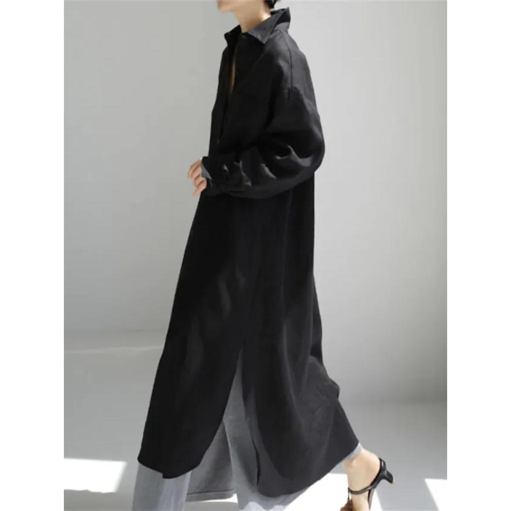 Spring and Summer Cotton and Linen Shirt Skirt Loose Irregular Shirt Cardigan Long Dress