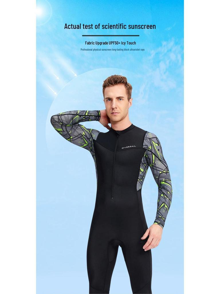 Men's Quick-Dry Lycra Wetsuit: Long Sleeve, Full Length, Sun Protection for Diving and Surfing