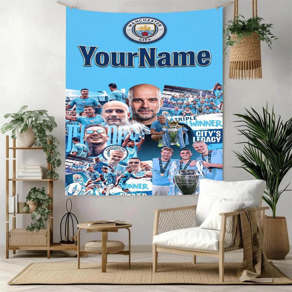 Manchester City Benutzerdefinierte Ihr Name Wanddekoration Wandteppich Kunst Für Haustier-Gedenken Geburtstag Hochzeitsparty Kulisse Familien Geschenk