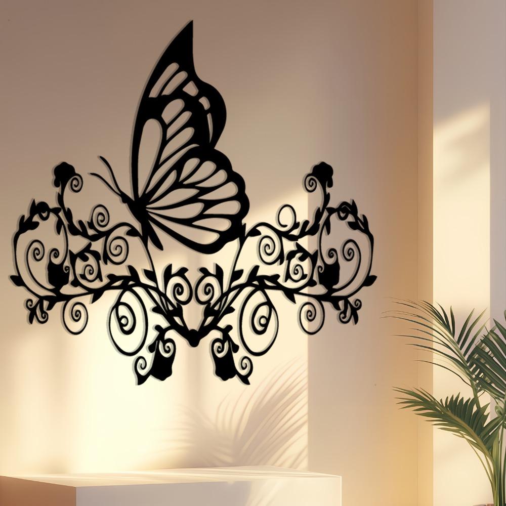 1pc Minimalist Metal Butterfly Floral Swirl Wall Art, Outdoor Garden Decor, Rust-Resistant Gift for Butterfly Lovers