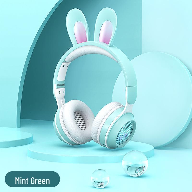 Heart-Shaped LED Bluetooth Headphones with Long Mic and Rabbit Ear Headband KE-11 for Girls