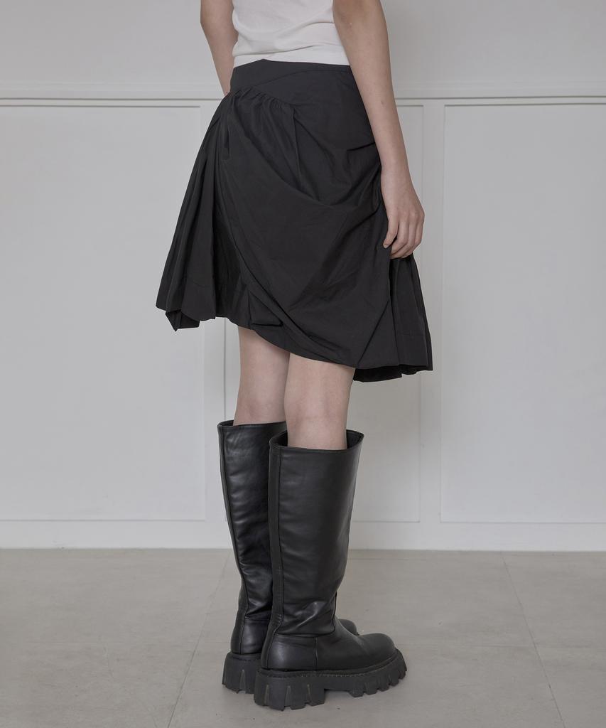 Peulleeoeob Asymmetrical Draped Layered Skirt (Fl-252_Black)