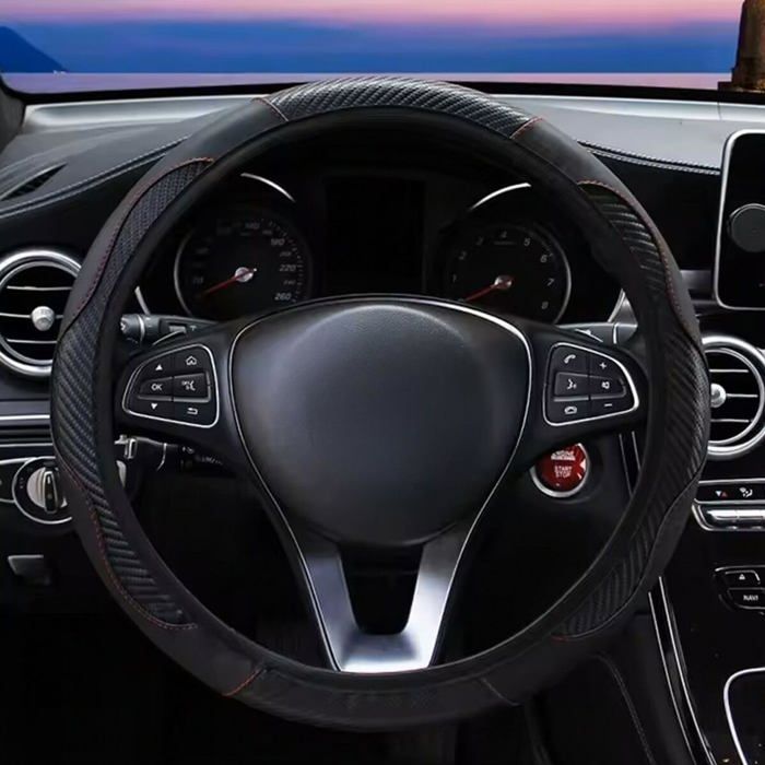 Housse de volant ultra fine - Occ Sport - Compatibilité 98% des voitures - Cuir fibre de carbone noir