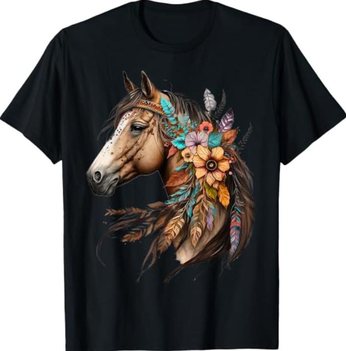 Floral Wild Horse Country Horse Riding T-Shirt