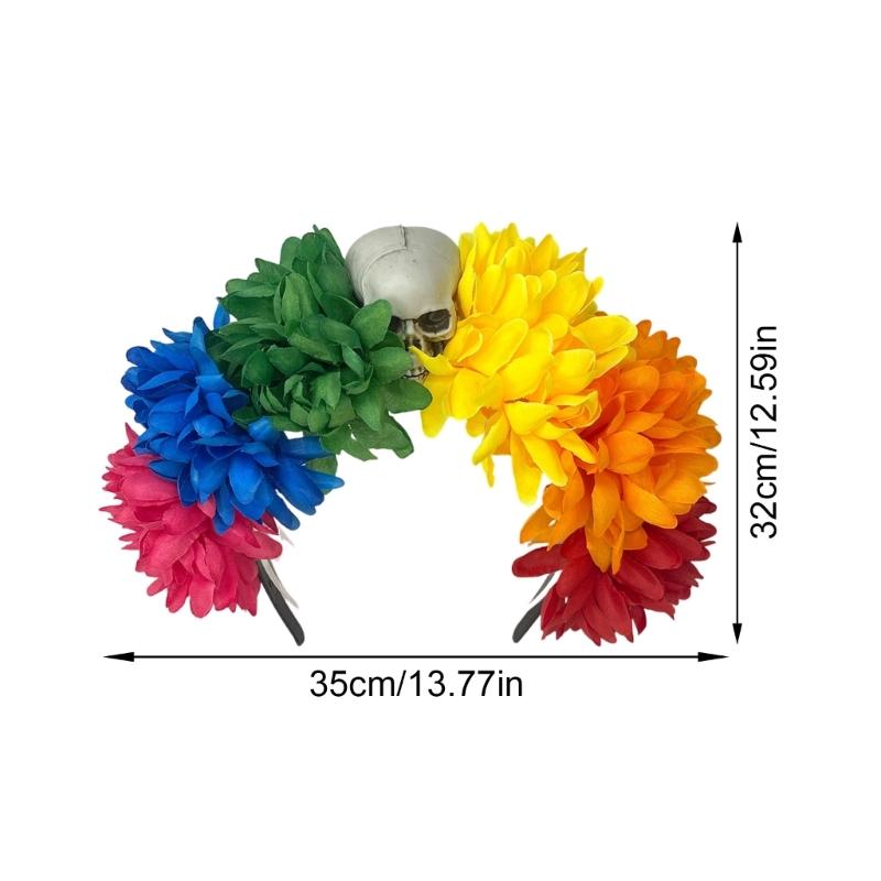 Spiders Flower Hairband Soft Fabric Comfortable Day of the Death Hairband for Halloween Parties Costume Event Daily Wear