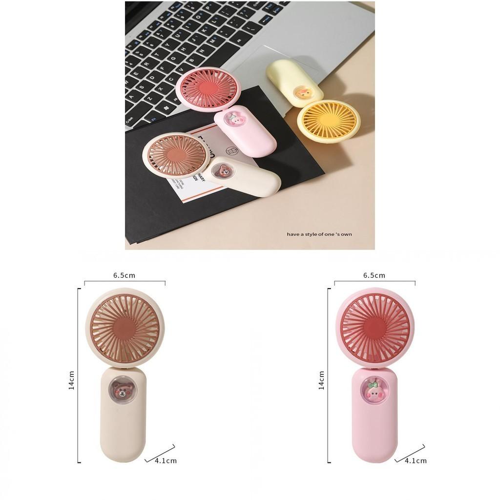 Cartoon Cute Pet Handheld Mini Fan Foldable Portable Usb Rechargeable Apricot/ Pink)