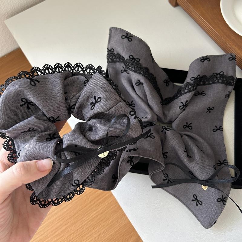 Gray Gray Bow Square Circle Large Intestine Hair Circle Head Flower High-Quality Ponytail Pill Head Ring Hair Ornament Women