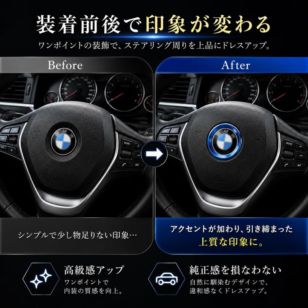 BMW Car Steering Wheel Emblem Ring Cover Silver Interior Steering