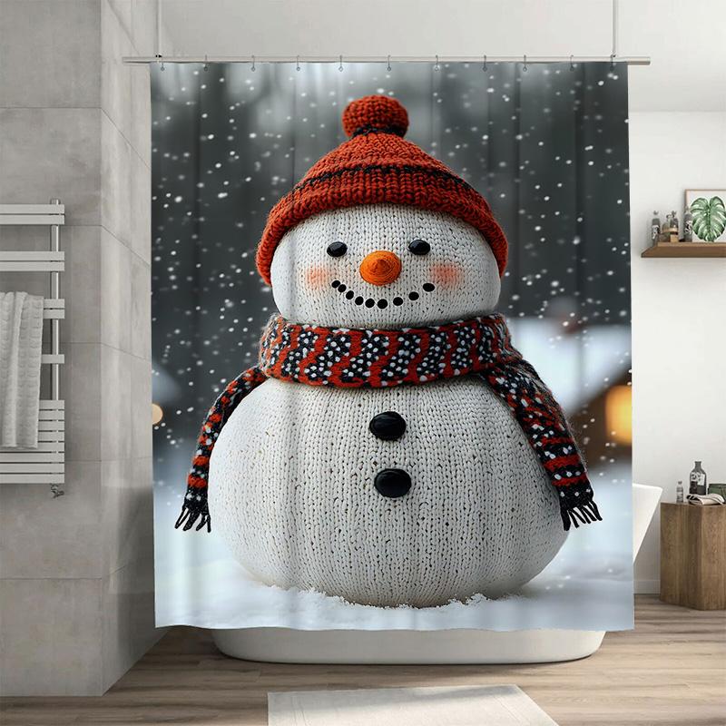 

Tuniu Charming Snowman Winter Holiday Shower Curtain Cute Festive Bathroom Decor Set W60H190(CM)-1 Pcs