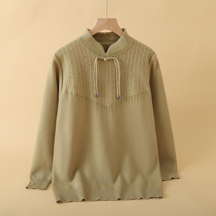 Mom's New Style Long-sleeved Sweater for Autumn and Winter, Middle-aged and Elderly Women's Tops, Fashionable Slim Base Shirt