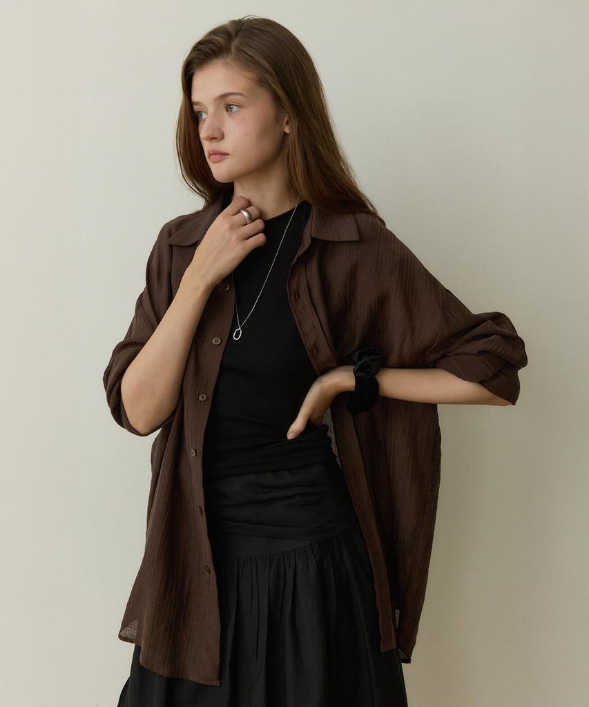 ADAUL Crack See Through Loose Shirts - Brown
