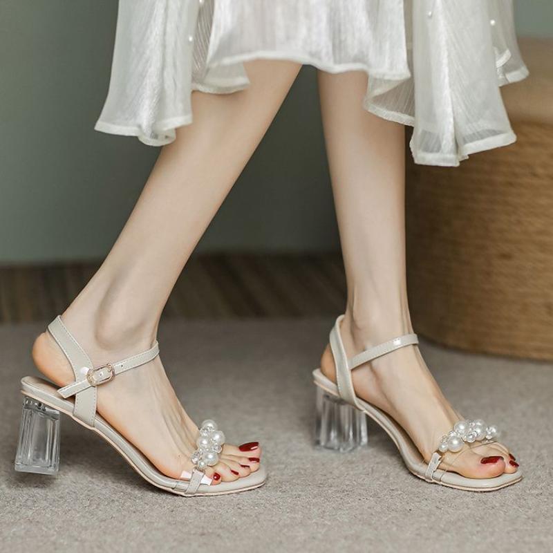 Fashion Ladies Shoes High Heels Pearl Transparent Women's Sandals On Offer Chic and Elegant Daily Wholesale Comfort Designer Pvc Sandal
