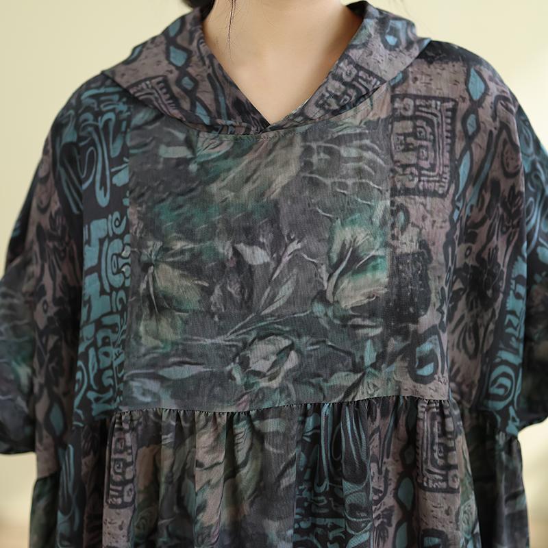 DIMANAF New 2026 Women Plus Size Summer Maxi Long Dress Cotton Hooded Loose Oversize Casual Lady Vintage Print Beach Sundress