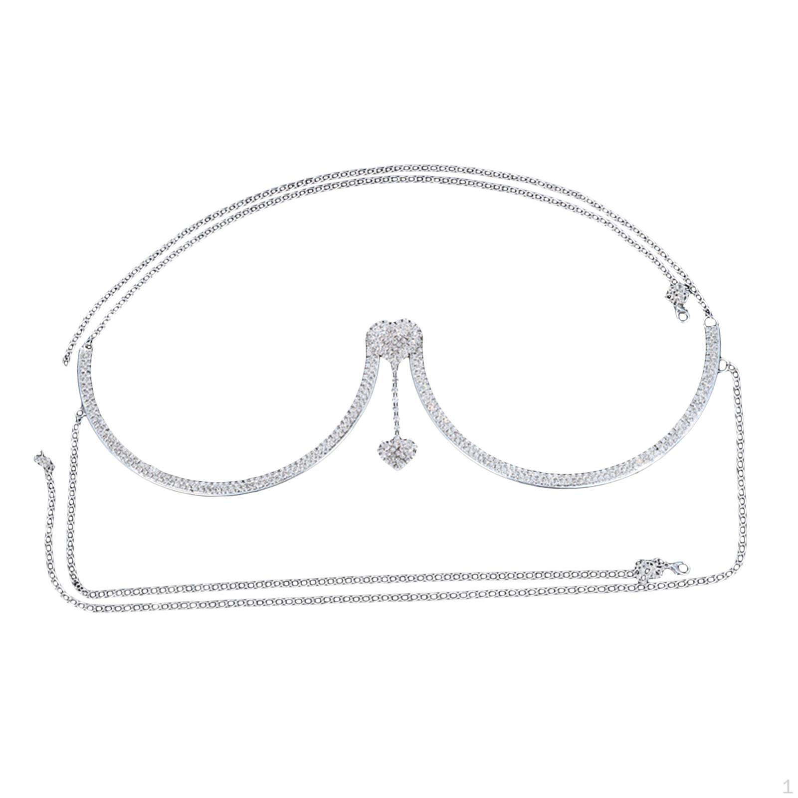 

Rhinestone Chest Bracket Bra Chain Body Jewelry Crystal Heart Pendant Women серебряный
