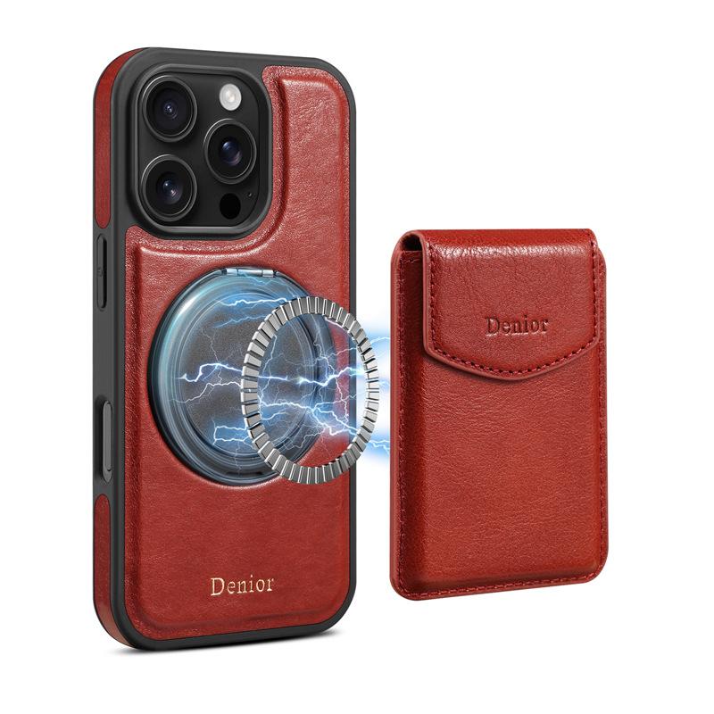 Suitable for Apple 16promax Phone Case Rotating Magnetic Card Holder, IPhone15 Anti-drop Business Leather Case