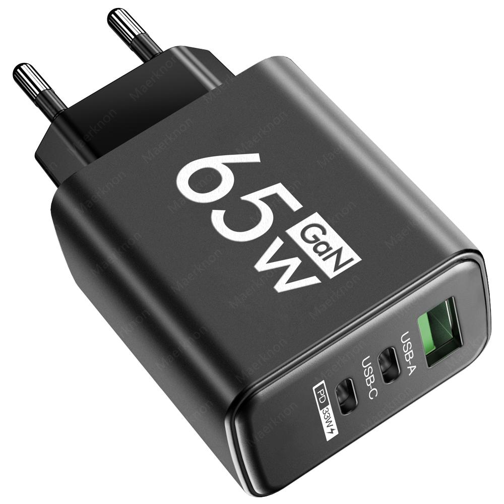 65W GaN USB Phone Charger Type C Fast Charging 3 Ports Phone Adapter For iPhone 15 Samsung Xiaomi  EU/US Plug Wall Charger