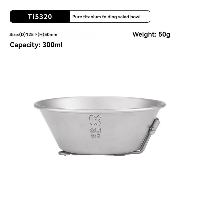 Outdoor Camping Pure Titanium Folding Handle Snow Bowl 300ml Camping Multi-functional Tableware