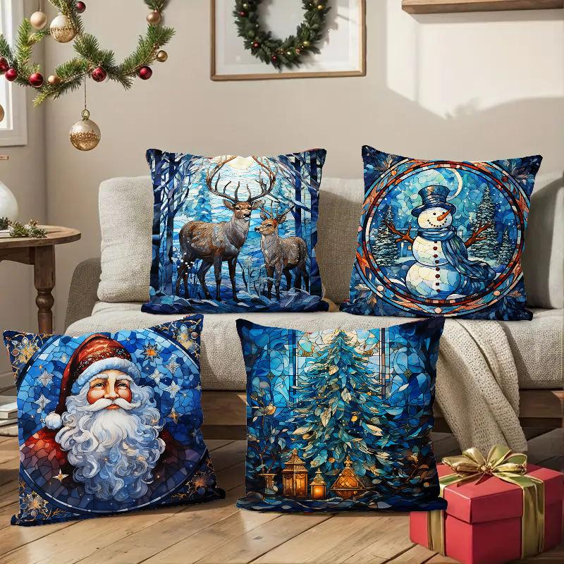 New Christmas Pillowcase Snowman Print Pillowcase Blue Glass Christmas Decoration Pillowcase