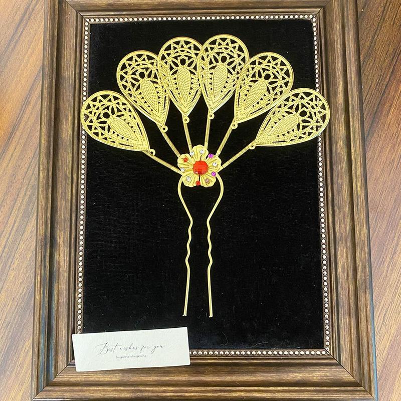 1PC Headwear Headdress Vintage Flower Rhinestone Hair Accessories Hairpin Ethnic Thai Hair Sticks Metal Leaves U-shaped