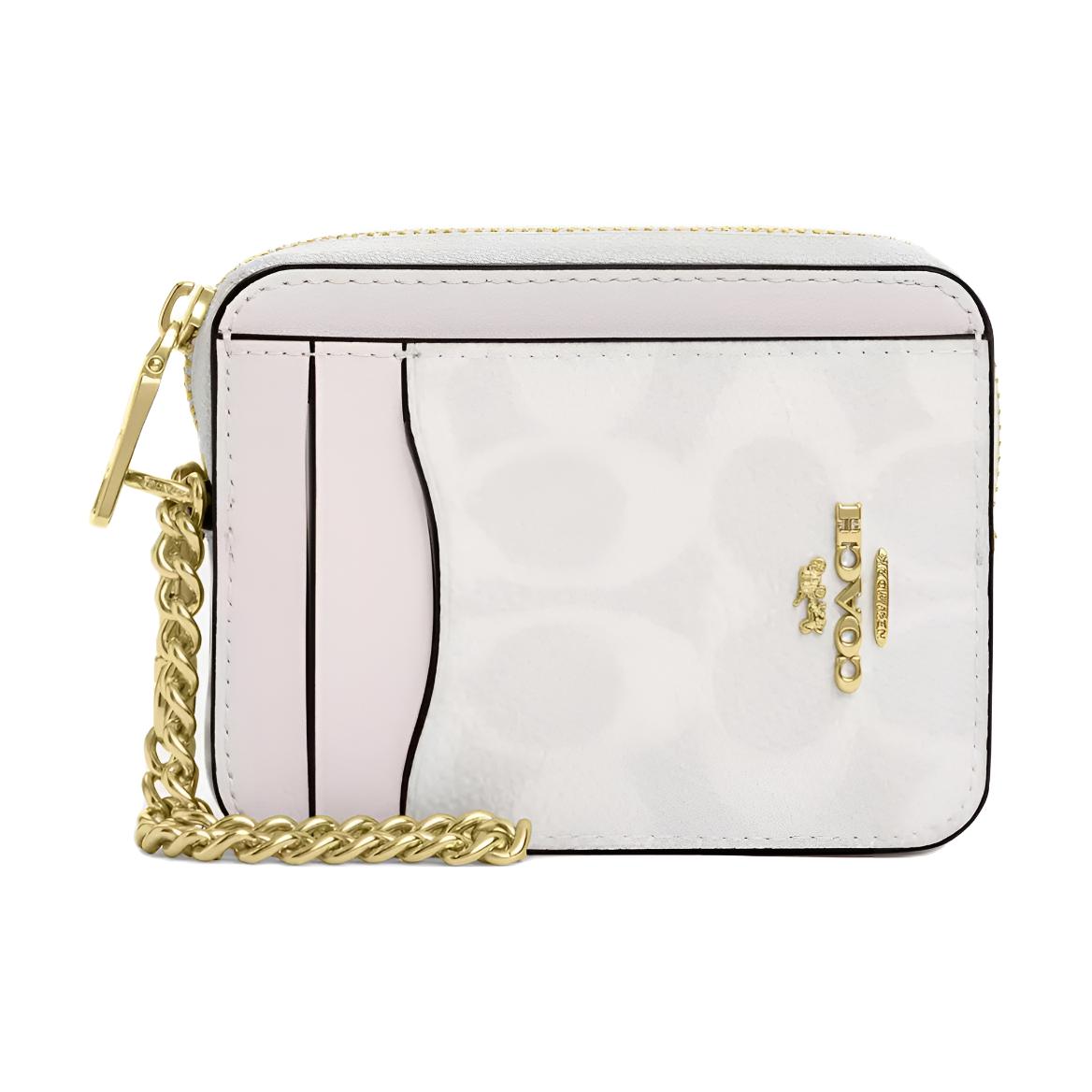 Coach 10 Silver Metal Logo Coated Canvas Card Case Regular Women card case White CW883-IMXU5 Basic Set (Bag+Dust Bag)