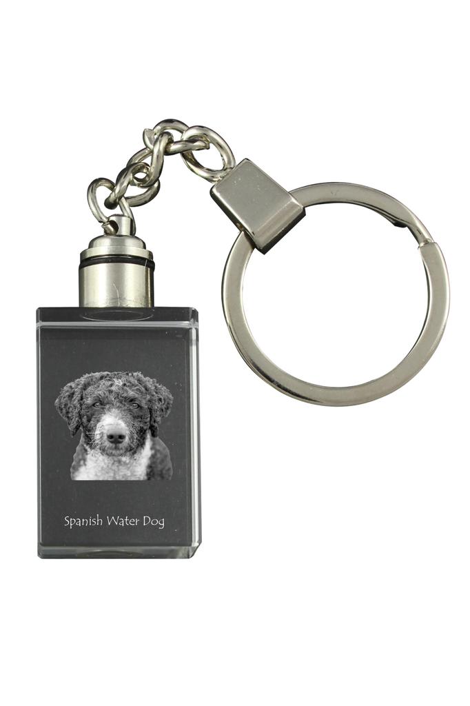 Spanish Water Dog - Crystal Key Ring with Dog Photo, Illuminated Key Ring, Unique Gift by Art-Dog Brand
