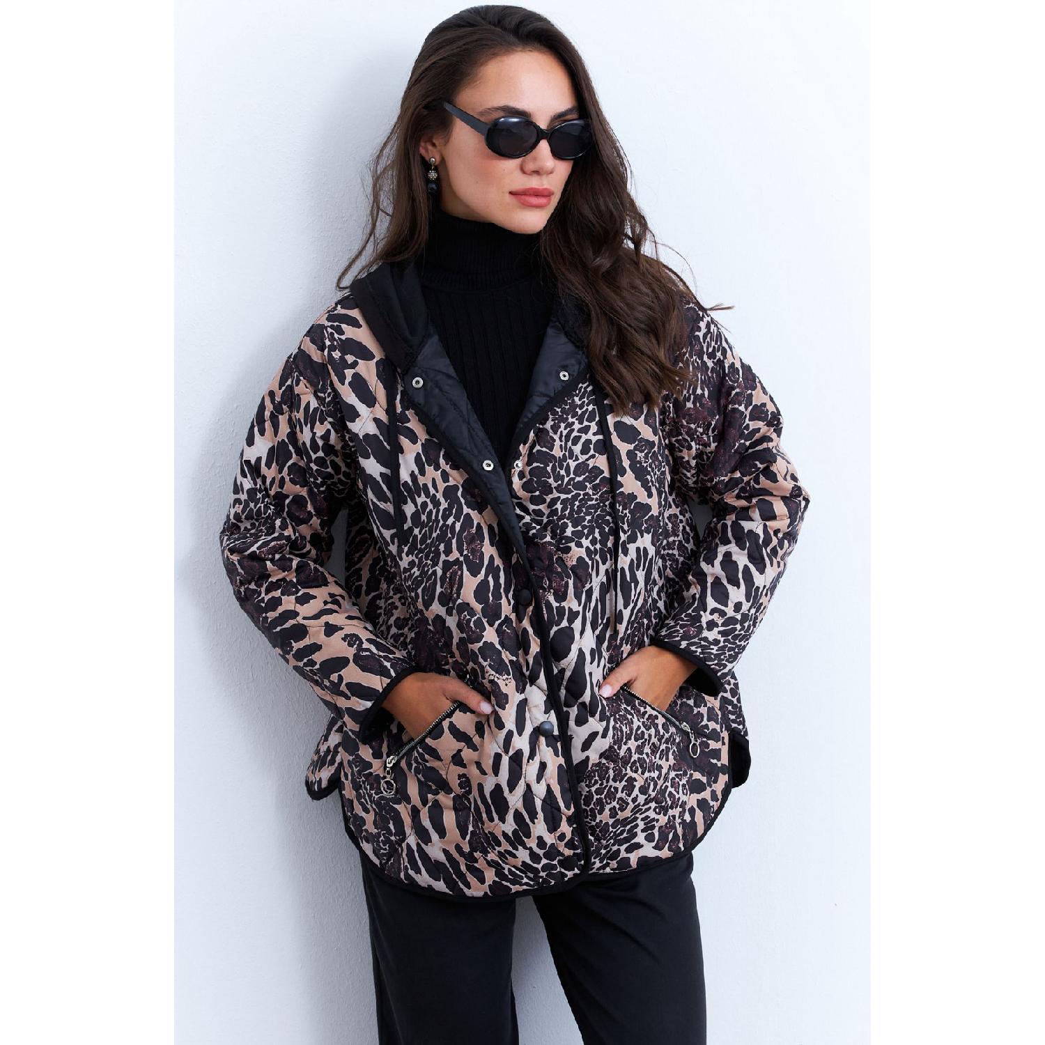 

Женское пальто с леопардовым принтом светло-коричневого цвета Elt162 M