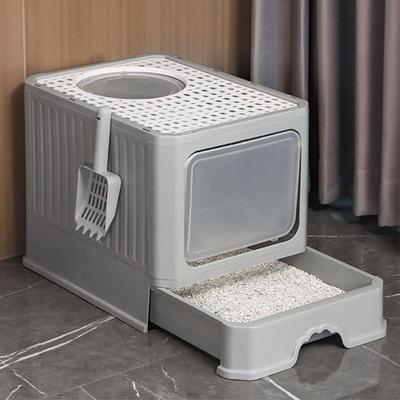 Kedi Tuvaleti Ön Giriş Üstten Çıkış Kapaklı Kedi Kumu Kutusu Katlanabilir Büyük Kedi Kumu Kutuları Kediler Tuvalet Plastik Kepçe Dahil