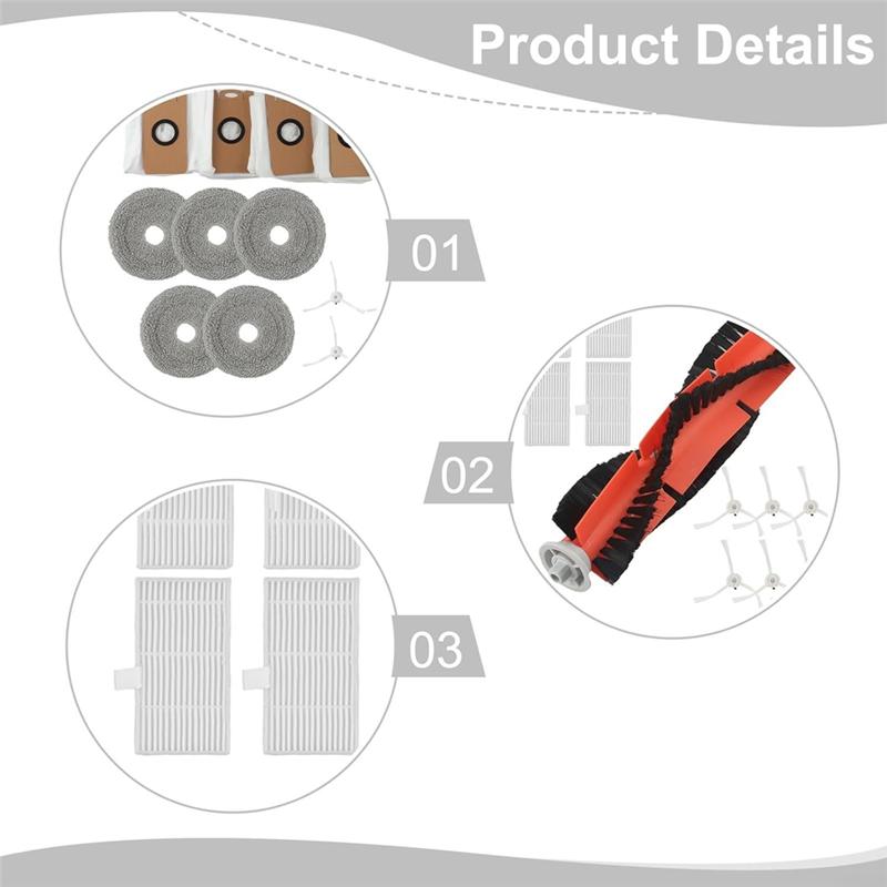 A65T-For Ultenic MC1 Vacuum Cleaner Parts Main Side Brush Hepa Filter Roller Mop Pads Dust Bags Accessories Kit