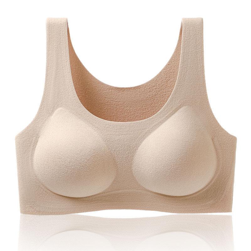 Autumn and winter polished thermal underwear women's invisible seamless large breasts show small liquid foundation beauty vest type fixed cup bra