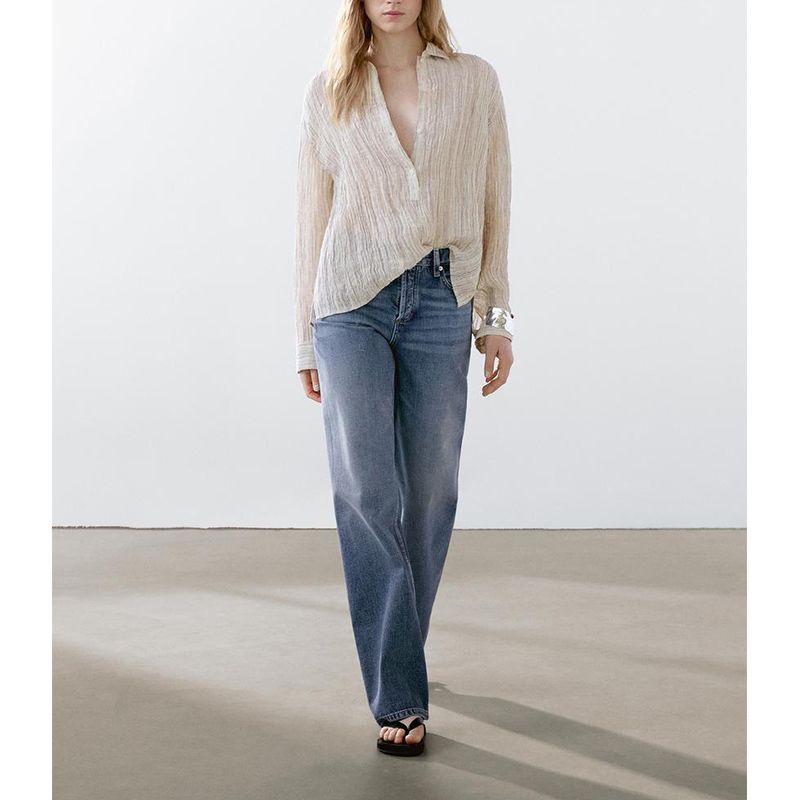 MD Summer New Product Women's Clothes French Style Elegant Texture Ruched Effect Long Sleeves Casual Blouse 5164630