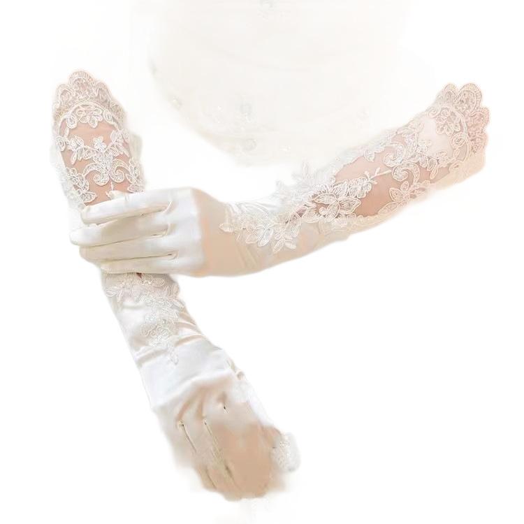 Damen Satin Spitzenhandschuhe, Elegante Lange Opernhandschuhe für Hochzeit, Brautparty & Formelle Anlässe