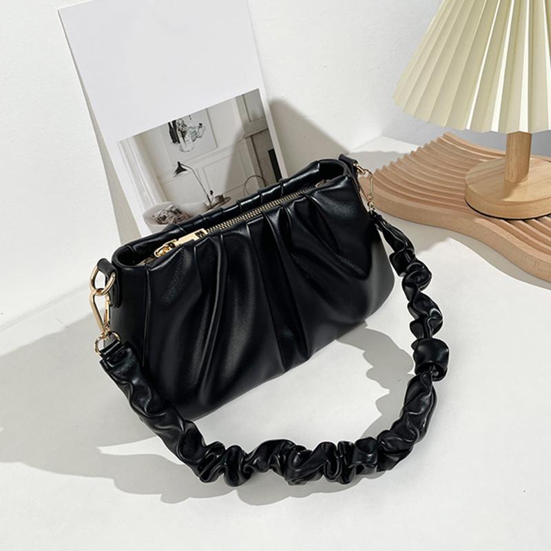 Small soft leather women's bag minority design pleated clouds leisure bag new crossbody bag