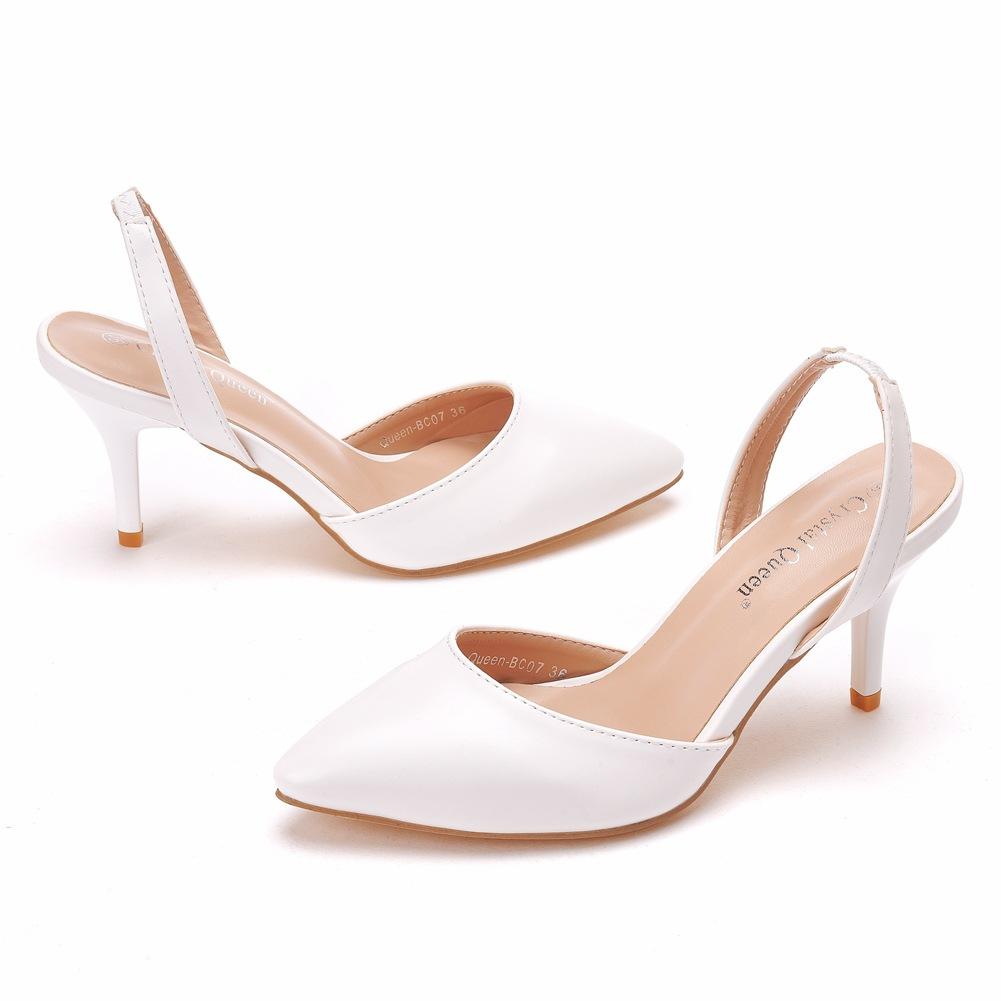 7cm Shallow Mouth Pointed Sandals White Thin Heels Small Size Wedding Shoes Bride Wedding Dress Shoes Wedding Photography Shoes