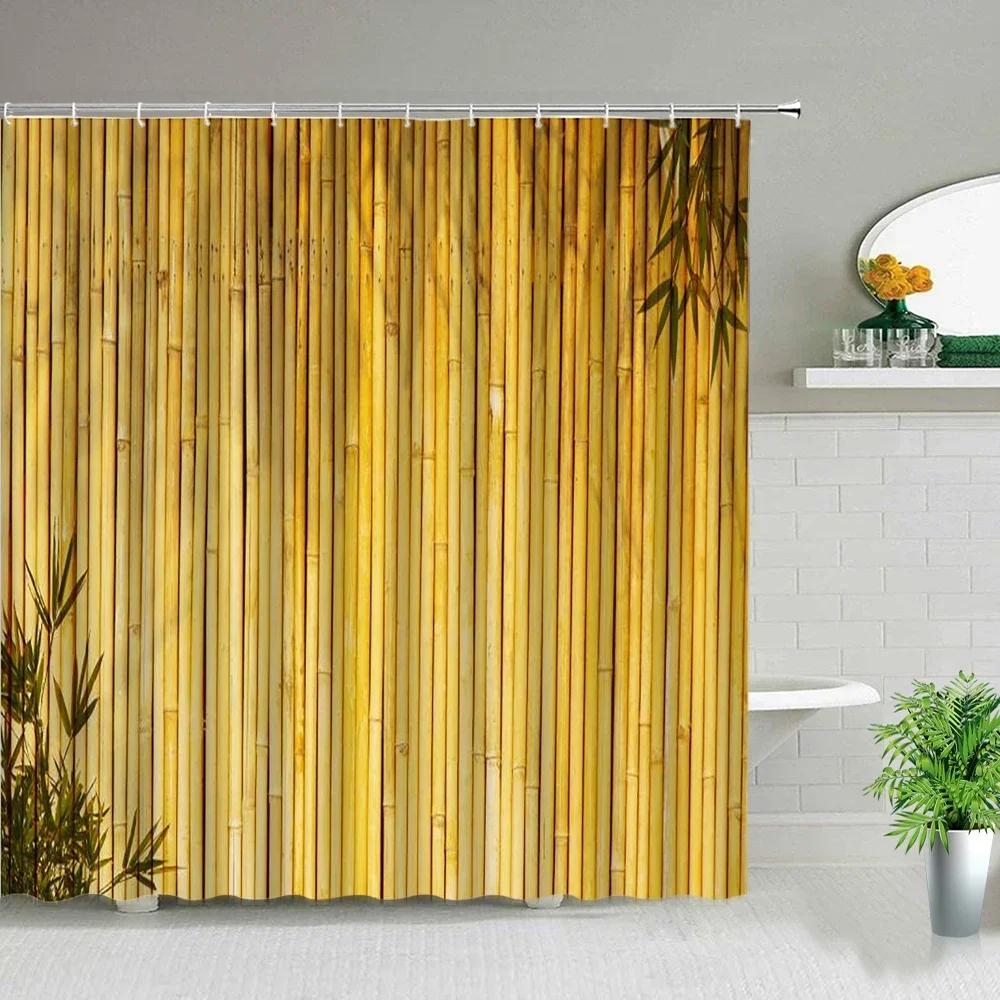 Modern Green Natural Bamboo Series Shower Curtain Set Waterproof Home Bathroom Decor Curtains With Hook Popular Bath Accessori