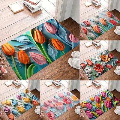 Colored Tulips Diatom Mud Entrance Antislip Home Outdoor Kitchen Rug Washable Hallway Bathroom Porch Floor Door Mat Decorate