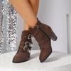 Fashion New short boots Pointed toe Chelsea boots 2025 Pointed toe Mid-heel short boots Metal buckle Western retro cowboy
