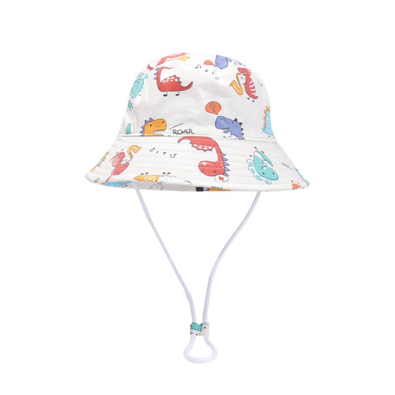 Cartoon Tier Baby Fischerhut Niedlicher Dinosaurier-Print Fischerhut für Junge Mädchen Sommer Verstellbar Breite Krempe Kinder Panama Sonnenhüte