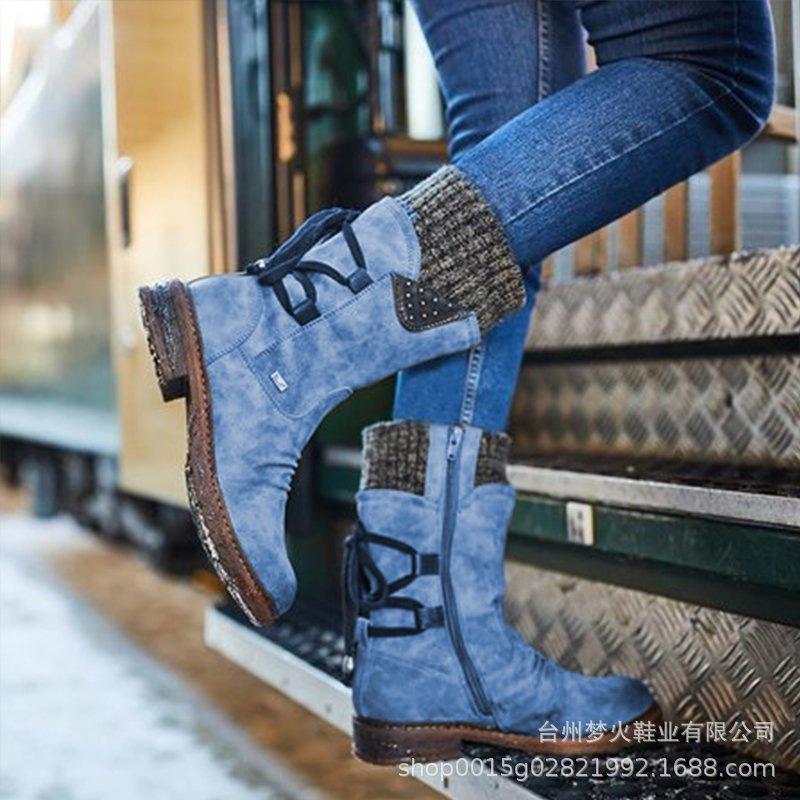 Autumn and winter comfortable low heel square heel round head medium tube short boots women's shoes