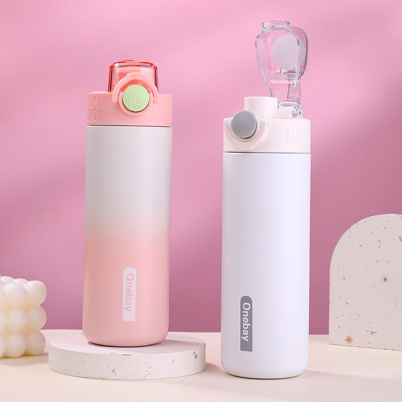 Vacuum Cup Girl Drinking Bottle Double Drinking Mouth Gradient Dopamine Spacious Outdoor Activity Athletic Space Pot