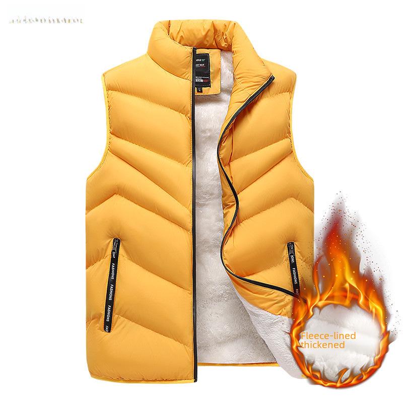 Men's Lambskin Stand-Up Collar Plus Size Korean-Style Vest - Thick, Warm, Velvet-Lined For Autumn/Winter.