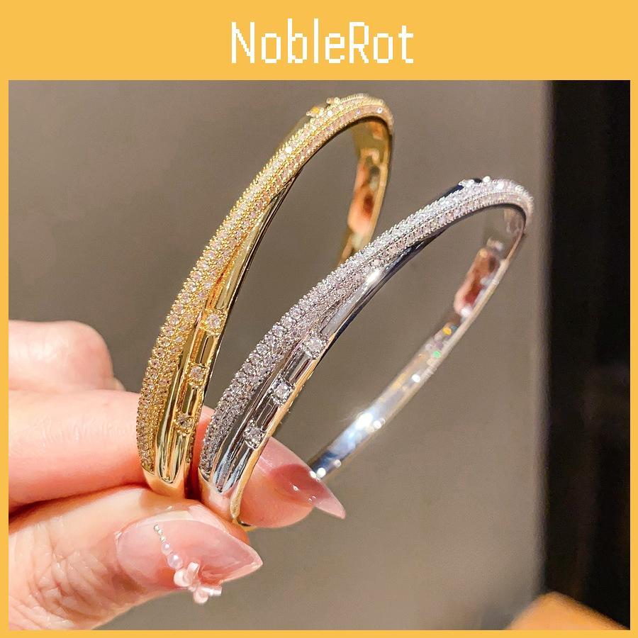 Silver And Gold Zircon Cross Cuff Bracelet With Geometric Design For Womens Accessories