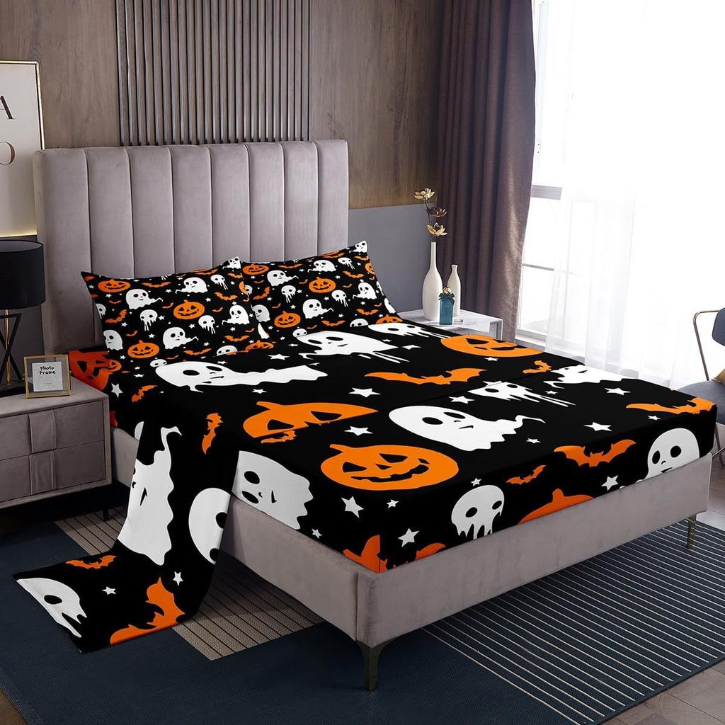 Halloween-Themed Pattern Mattress Four-Piece Bedding Set Bedroom Dormitory Bedding Decoration