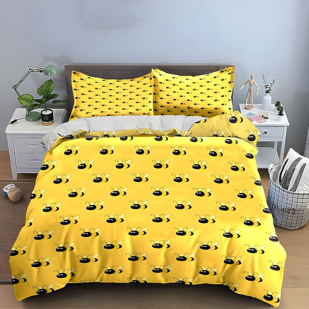Bee-Themed Three-Piece Set Decoration Soft Comfortable Duvet Cover Bedding Set Included 1*Duvet Cover & 2*Pillowcases, Gift