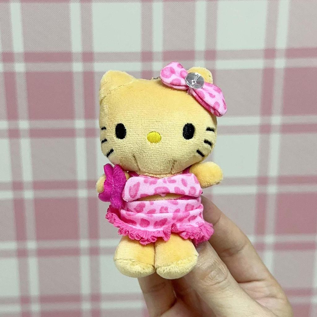 Hawaii Black Leather Pink Leopard Bikini Cat Plush Toy Ornament with Heart Pendant Gift