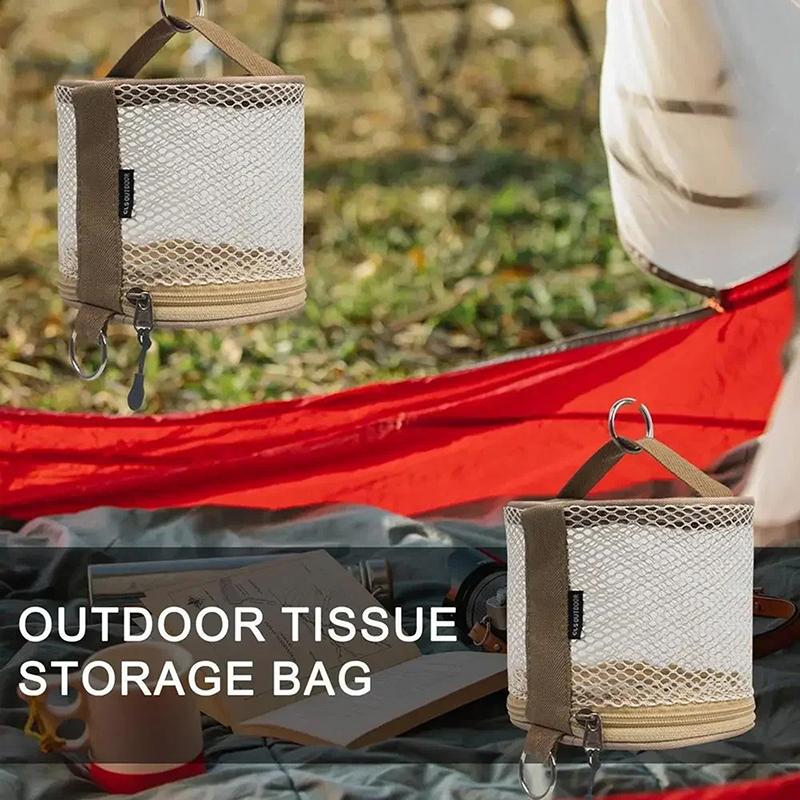 Outdoor Camping Tissue Case Roll Paper Storage Bag With Hook Portable Tissue Holder Tent Hanging Napkin Holder Camping Supplies