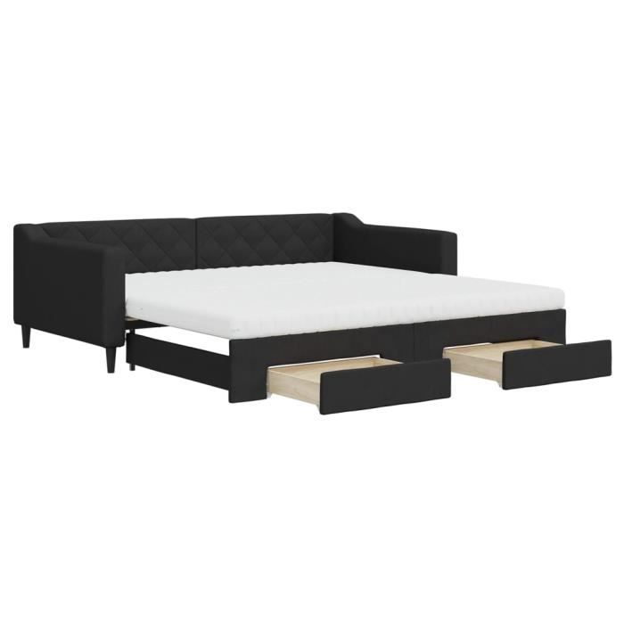 VidaXL Daybed with Trundle and Drawers Black 100x200 Cm Fabric 3197487