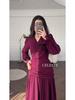 2025 European & American Style Chiffon Black Dress, Wine Red, Spring Collection