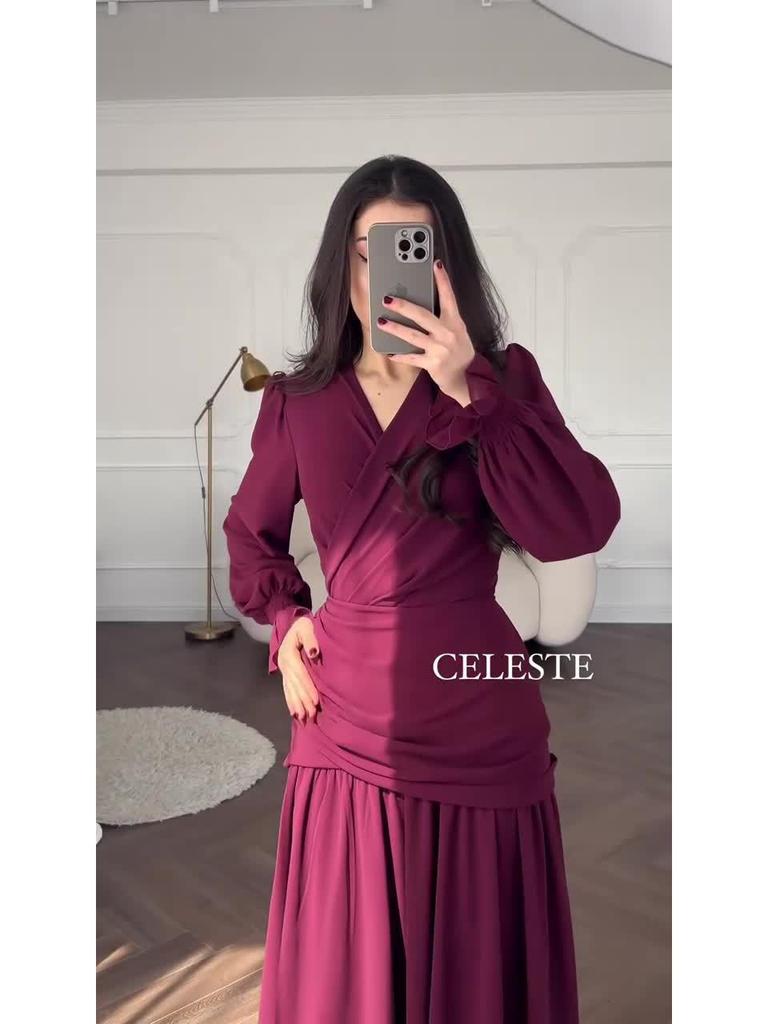 2025 European & American Style Chiffon Black Dress, Wine Red, Spring Collection