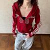 Womens Oversized Hooded Sweatshirt With Striped Pearl Accent Casual Long Sleeve Zip-Up Top