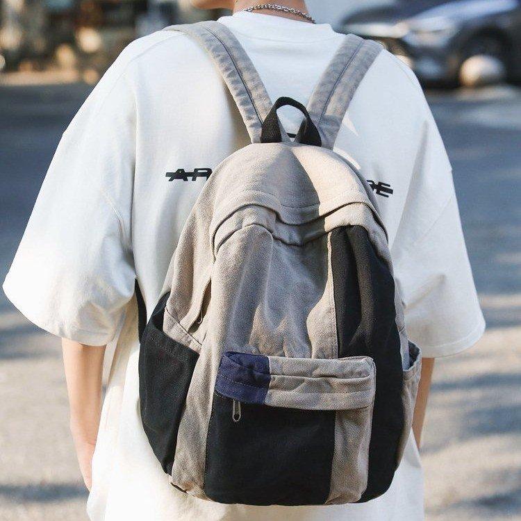 Японский ретро рюкзак Mori из холста женский школьный рюкзак женский с контрастным — фото 6